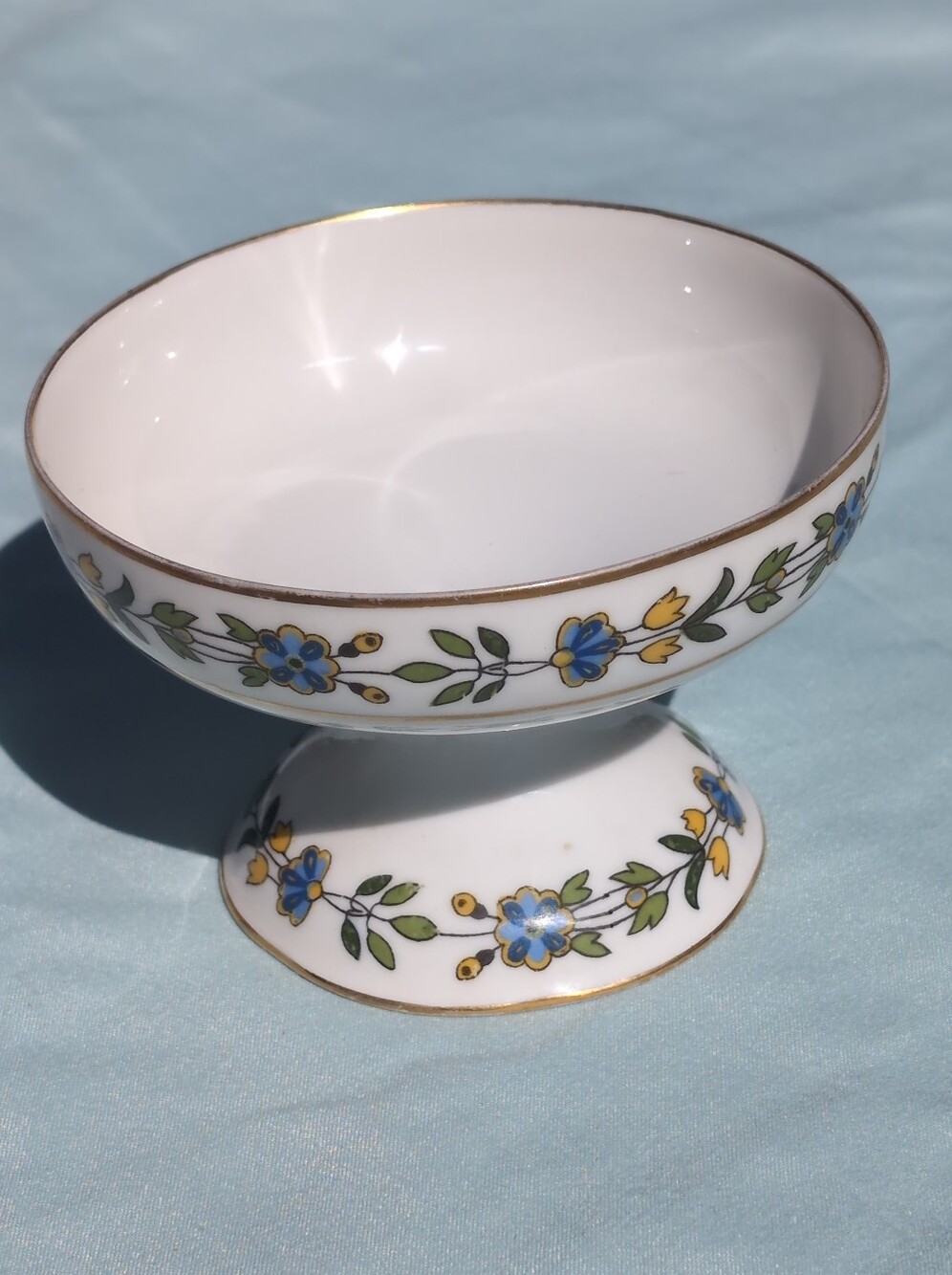 C. Ahrenfeldt In Limoges, France, Vintage Porcelain Footed Bowl W/ Blue Floral